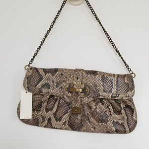 TALBOT's Leather Snakeskin Print Clutch Bag Taupe Grey